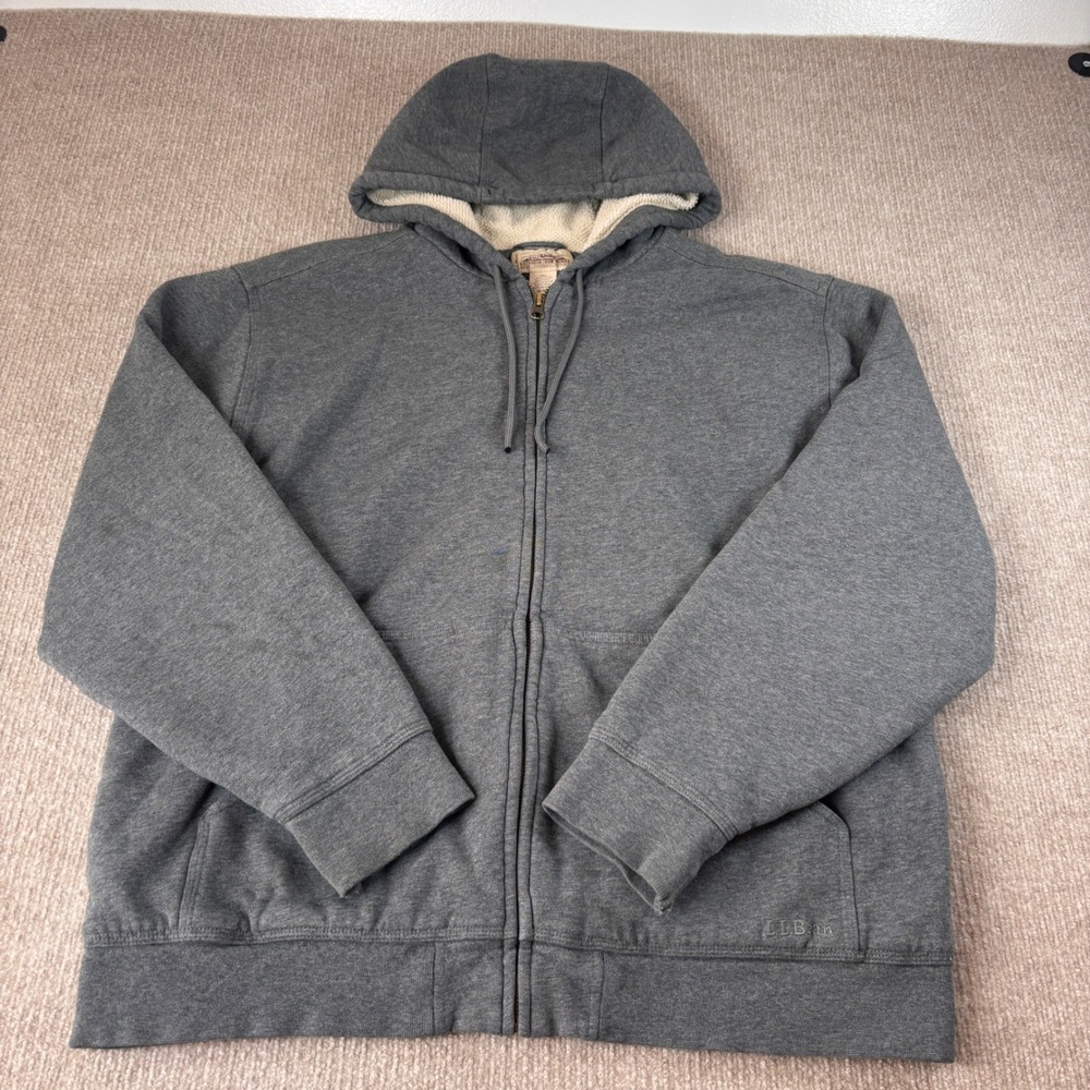 L.L. Bean Dark Gray Katahdin Iron Works Sherpa Full Zip Hoodie Men's Sz Large